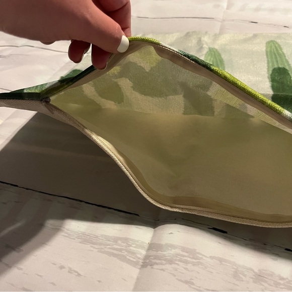 Cream Square Throw Style Pillow Case with Green Cactus, Canvas Style Fabric - Picture 3 of 6